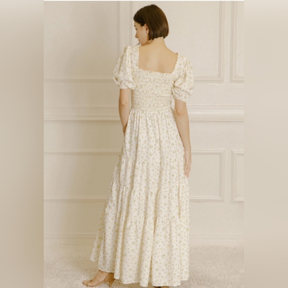 Storia Cream Floral Maxi Dress with Puff Sleeves - Picture 2 of 5